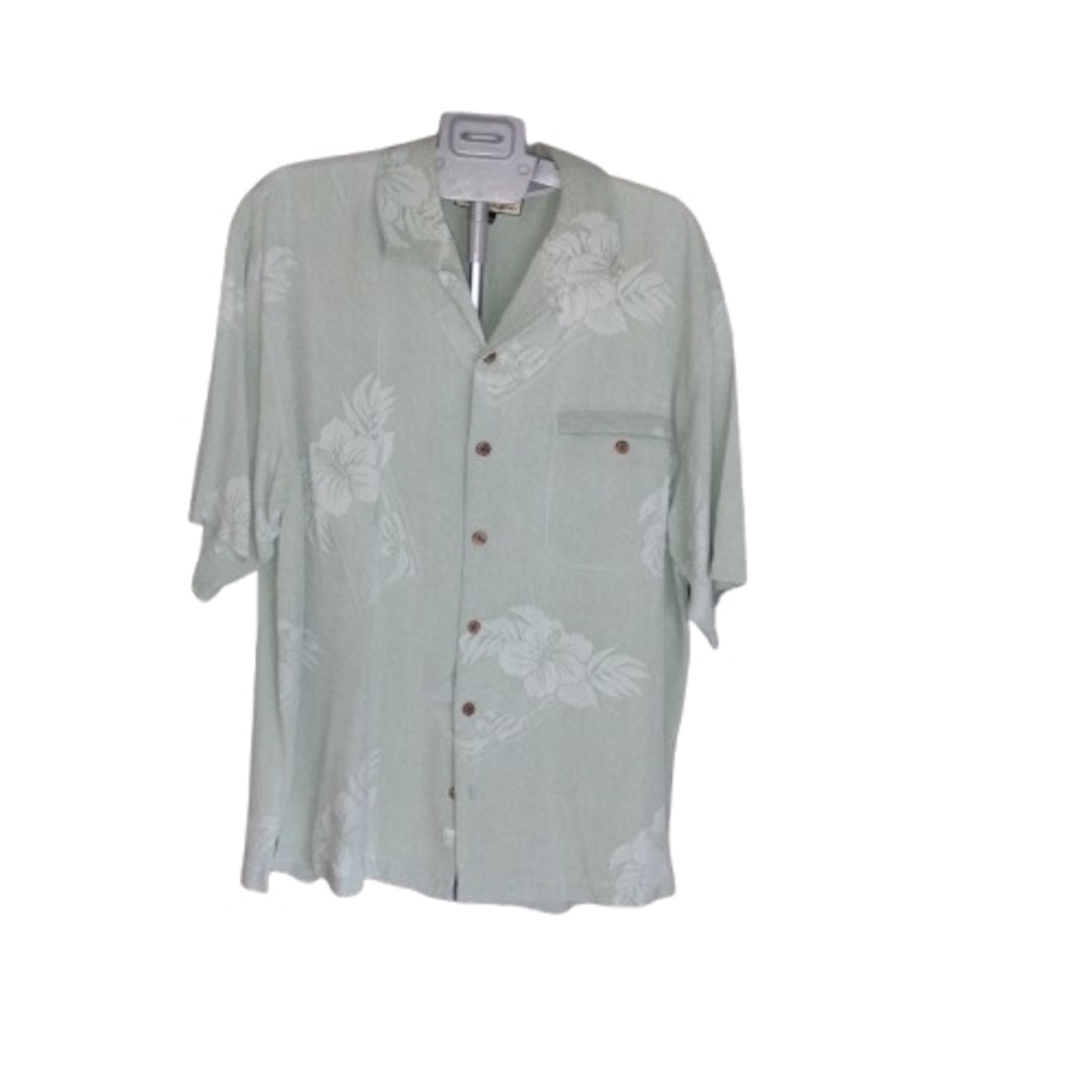 NEW Tommy Bahama Tropicool Garden 100% Silk Camp Shirt Sage Green Large